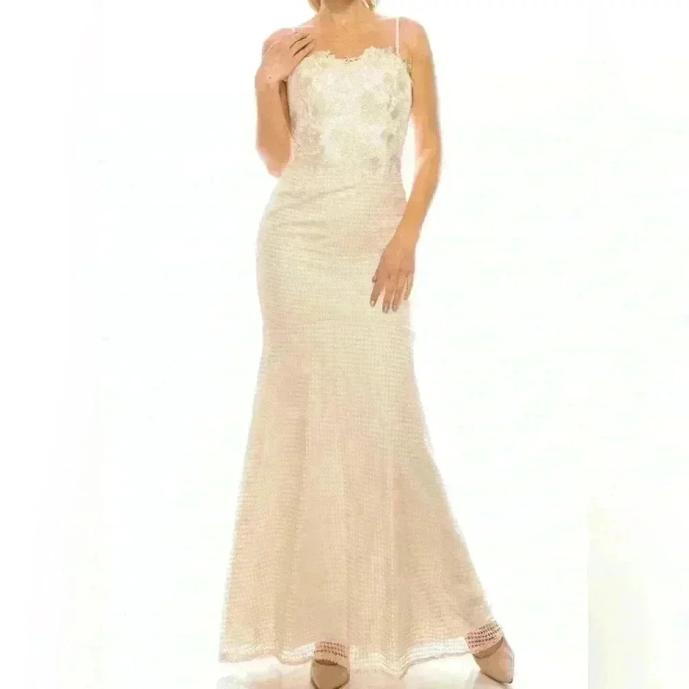Aidan Mattox Champ Ivory Embroidered LaceTrumpet Maxi Wedding Dress Size 2 - Picture 1 of 9
